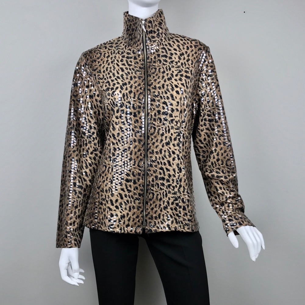 {Misook} Leopard Print Shiny Jacket - Picture 1 of 8